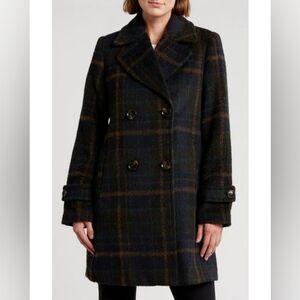 Sam Edelman Double Breasted Plaid Coat olive green XXL